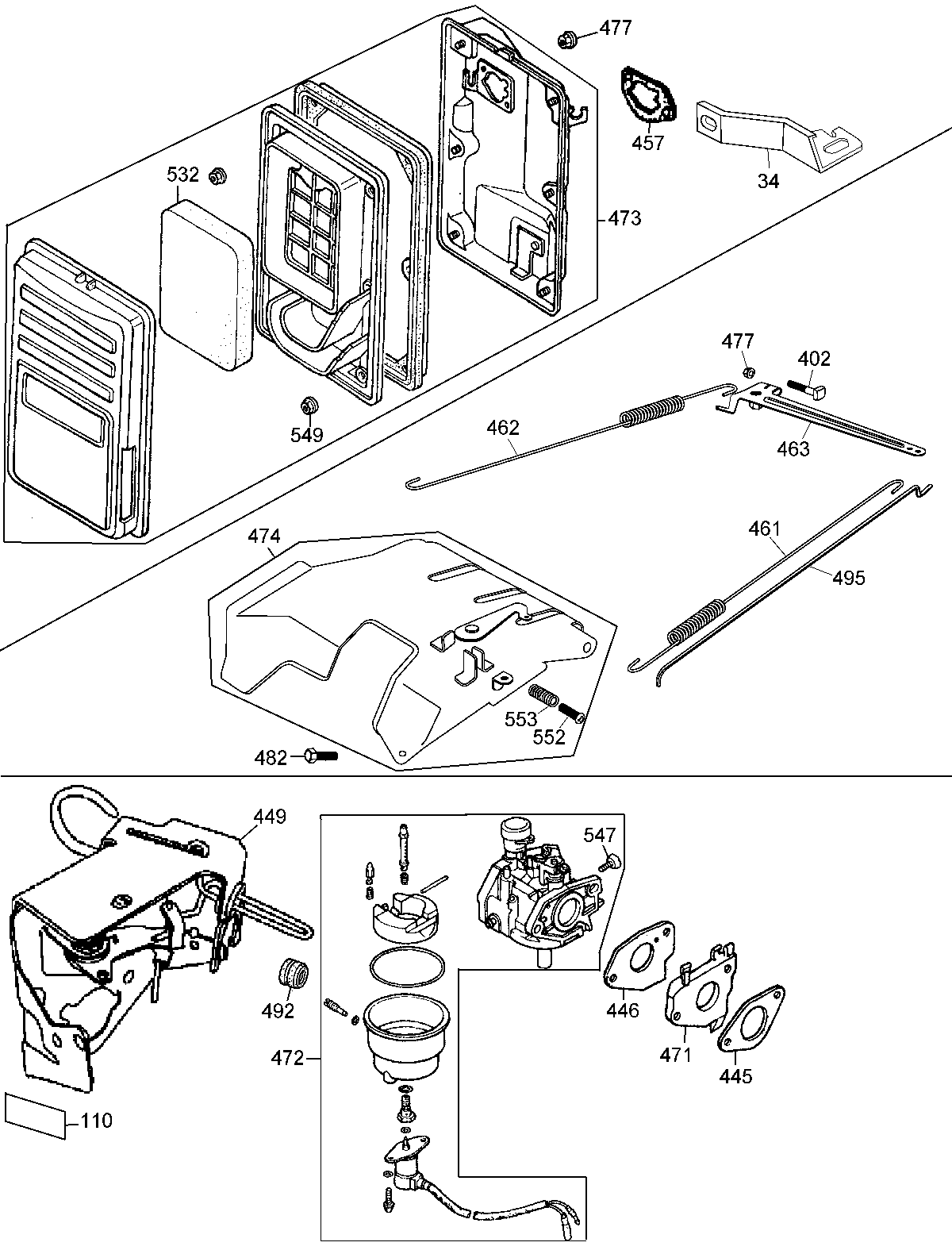 Air Cleaner, Control &Carburetor Diagram and Parts List for PCI2800-AR Type 1 Porter Cable Generator